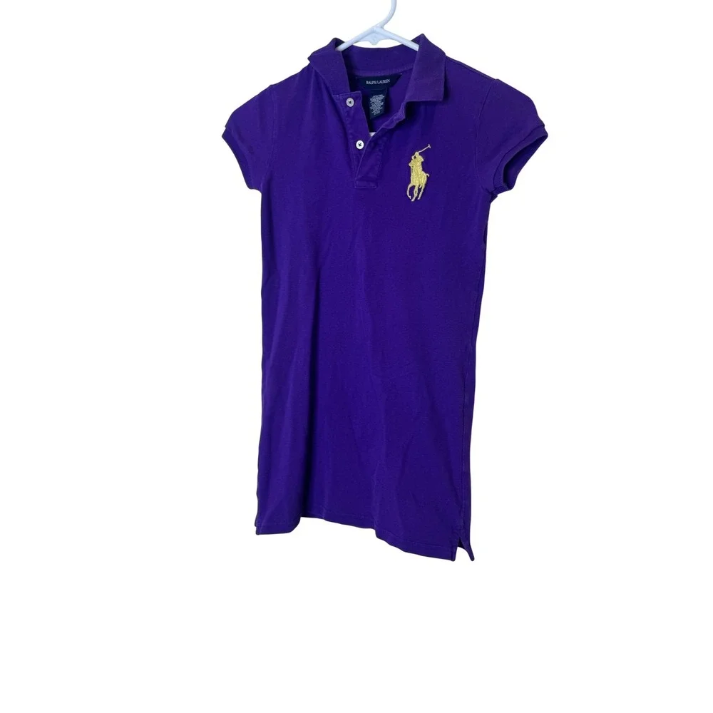 Ralph Lauren Dress Girls 8-10 Purple Short Sleeve Polo Shirt Knit Casual Stretch